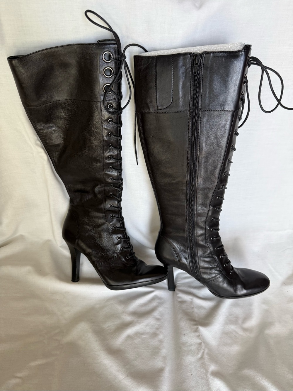Vintage Nine West Koolbreeze Black Leather Knee-High Heeled Boots - Size 7.5